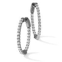 Sterling Shimmer Sterling Silver Rhodium-plated 46 Stone 2.25mm CZ In and Out Oval Hinged Hoop Earrings