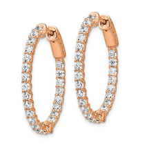 Sterling Shimmer Sterling Silver Rose-tone Flash Rose Gold-plated 46 Stone 2.25mm CZ In and Out Oval Hinged Hoop Earring