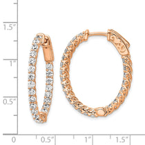 Sterling Shimmer Sterling Silver Rose-tone Flash Rose Gold-plated 46 Stone 2.25mm CZ In and Out Oval Hinged Hoop Earring