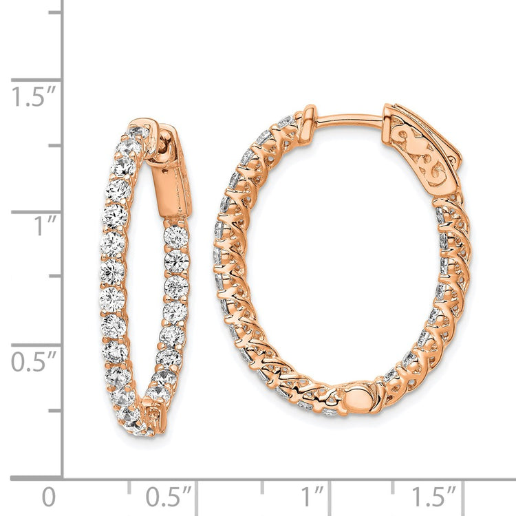 Sterling Shimmer Sterling Silver Rose-tone Flash Rose Gold-plated 46 Stone 2.25mm CZ In and Out Oval Hinged Hoop Earring