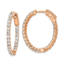 Sterling Shimmer Sterling Silver Rose-tone Flash Rose Gold-plated 46 Stone 2.25mm CZ In and Out Oval Hinged Hoop Earring