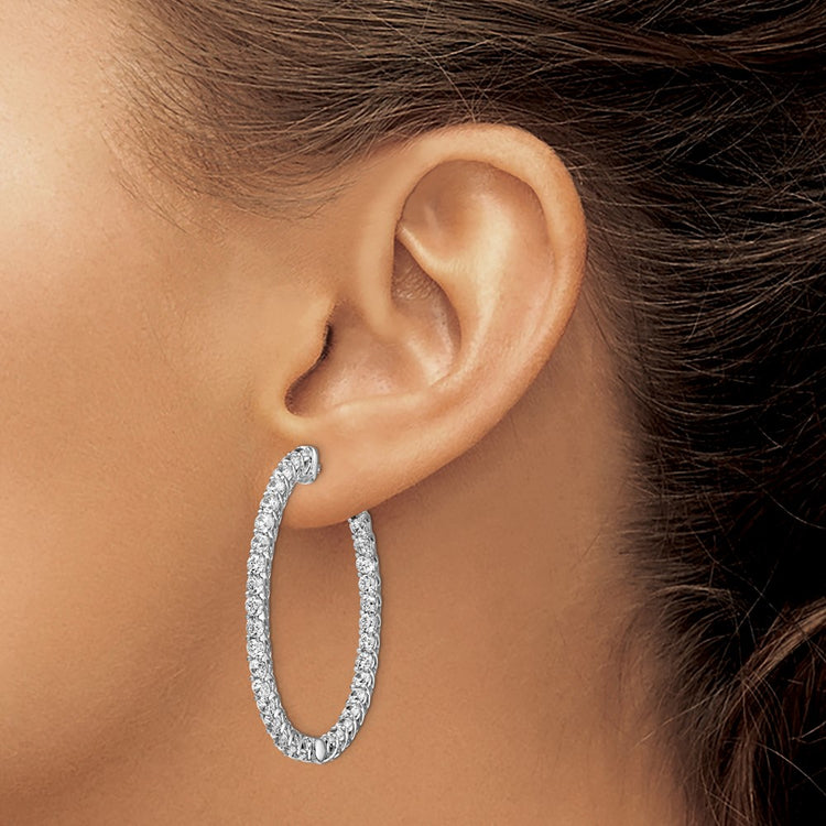Sterling Shimmer Sterling Silver Rhodium-plated 66 Stone 2.3mm CZ In and Out Oval Hinged Hoop Earrings