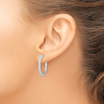 Sterling Shimmer Sterling Silver Rhodium-plated 50 Stone 2.1mm CZ In and Out Round Hinged Hoop Earrings