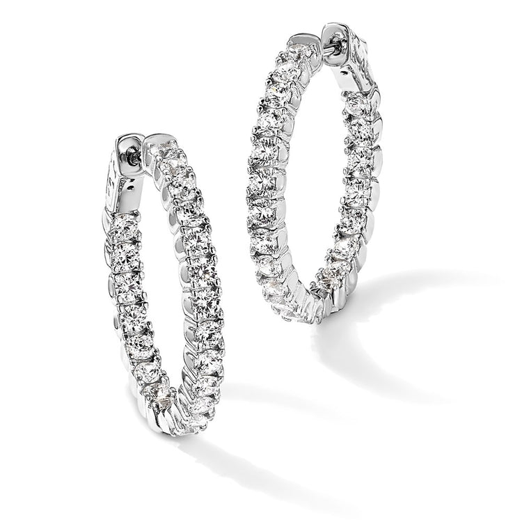Sterling Shimmer Sterling Silver Rhodium-plated 42 Stone 2.5mm CZ In and Out Round Hinged Hoop Earrings