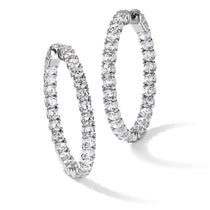 Sterling Shimmer Sterling Silver Rhodium-plated 52 Stone 3.0mm CZ In and Out Round Hinged Hoop Earrings