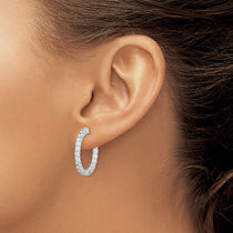 Sterling Shimmer Sterling Silver Rhodium-plated 40 Stone 2.5mm CZ In and Out Round Hinged Hoop Earrings