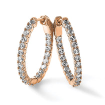 Sterling Shimmer Sterling Silver Rose-tone Flash Rose Gold-plated 42 Stone 2.5mm CZ In and Out Oval Hinged Hoop Earrings