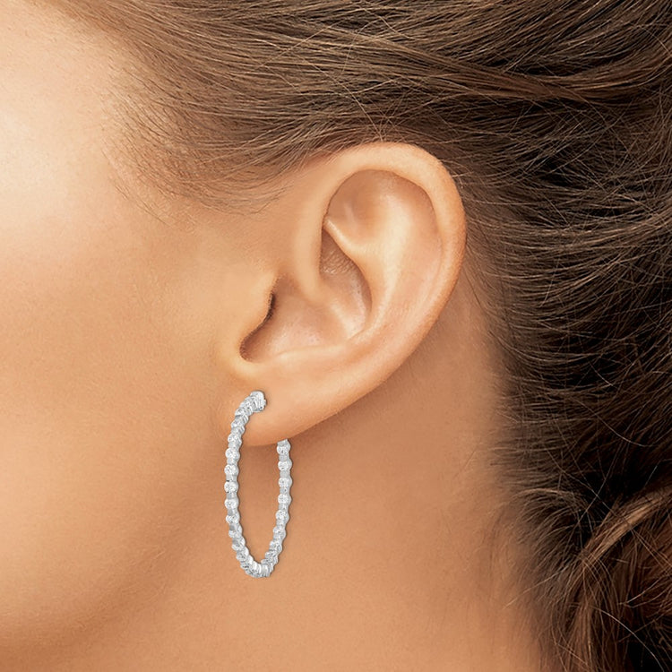 Sterling Shimmer Sterling Silver Rhodium-plated 52 Stone 2.3mm CZ In and Out Round Hinged Hoop Earrings