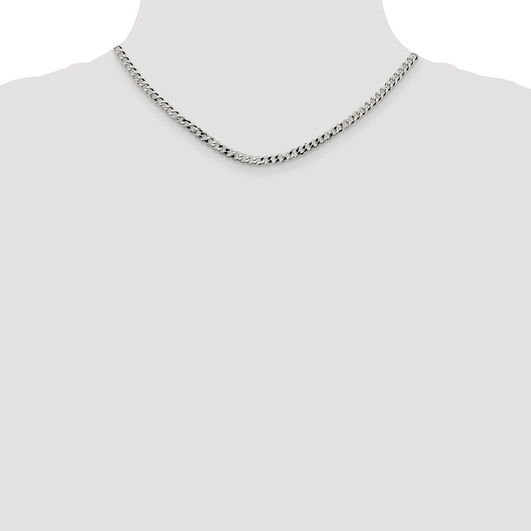 Sterling Silver 4MM Beveled Curb Chain Necklace Womens 16-24 Inch
