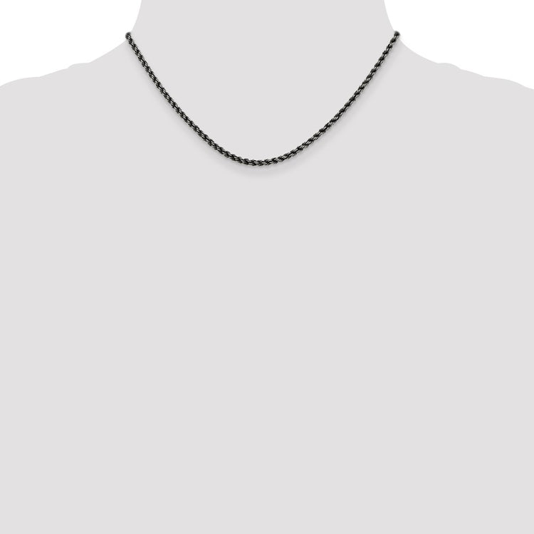 Sterling Silver 2.9MM Ruthenium-plated Rope Chain Necklace Womens 16-24 Inch