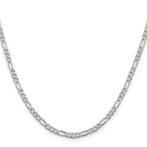 Sterling Silver 3mm Pav Flat Figaro Chain