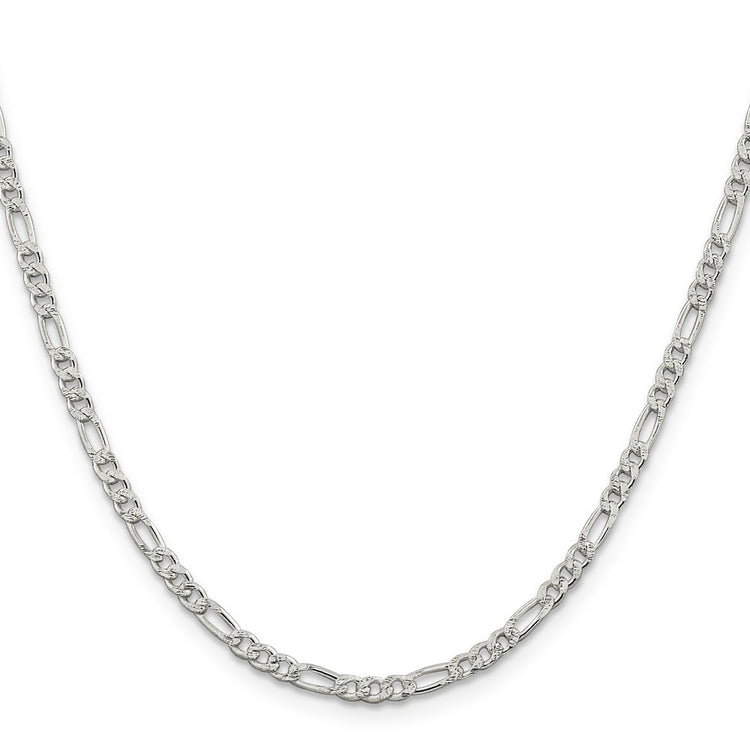 Sterling Silver 3mm Pav Flat Figaro Chain