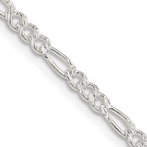 Sterling Silver 3mm Pav Flat Figaro Chain