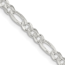 Sterling Silver 4mm Pav Flat Figaro Chain