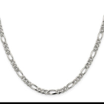 Sterling Silver 4.3mm Pav Flat Figaro Chain