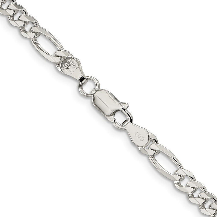 Sterling Silver 4.3mm Pav Flat Figaro Chain