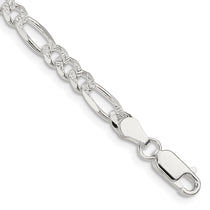 Sterling Silver 4.3mm Pav Flat Figaro Chain