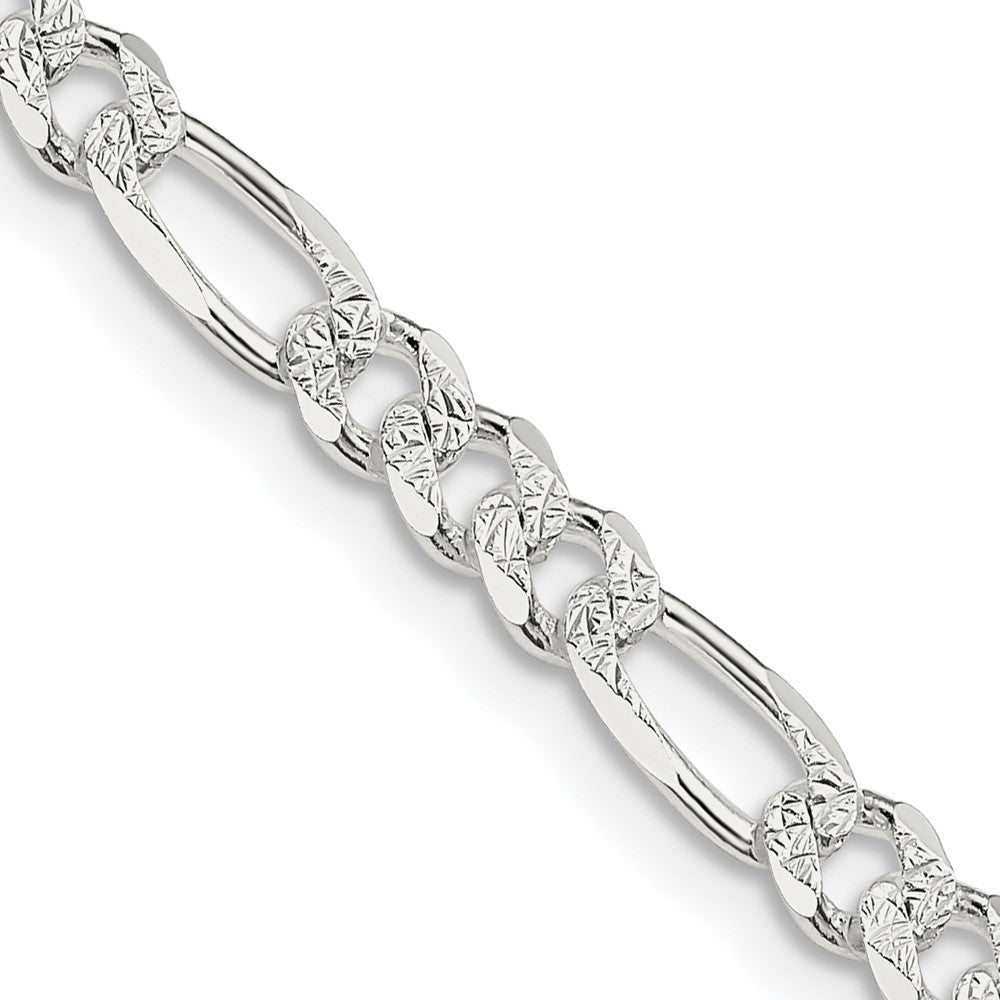 Sterling Silver 4.3mm Pav Flat Figaro Chain