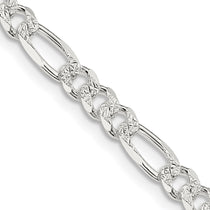 Sterling Silver 4.3mm Pav Flat Figaro Chain