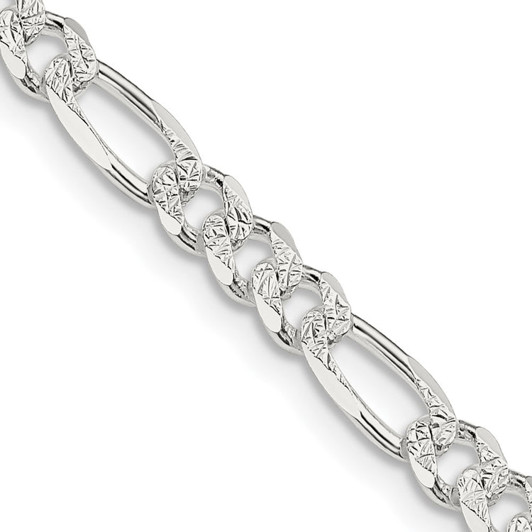 Sterling Silver 4.3mm Pav Flat Figaro Chain
