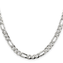 Sterling Silver 5.5mm Pav Flat Figaro Chain