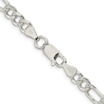 Sterling Silver 5.5mm Pav Flat Figaro Chain
