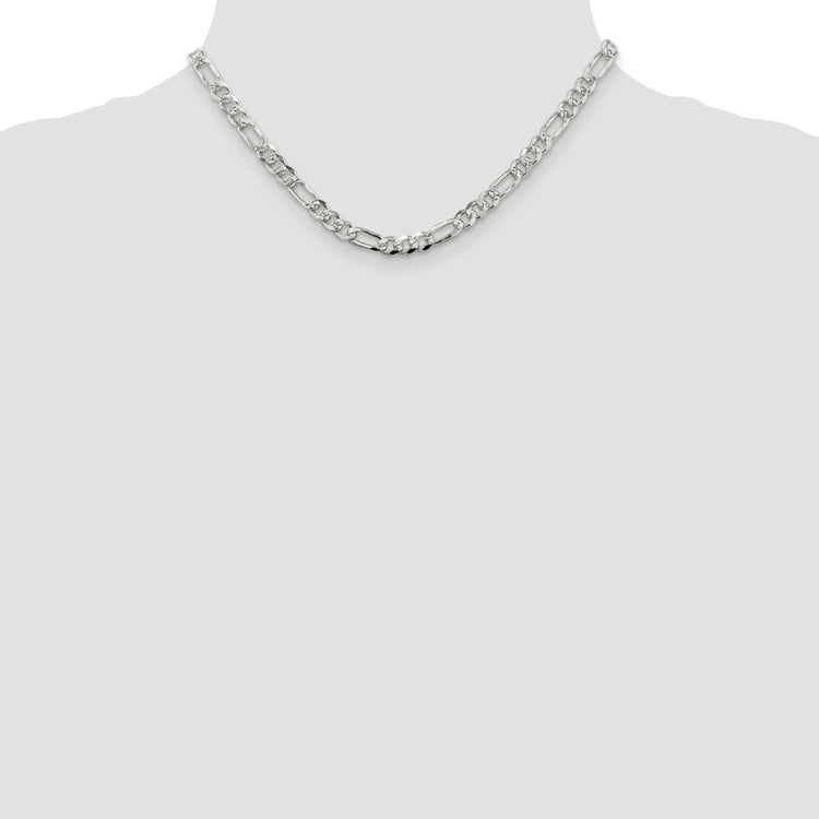 Sterling Silver 5.5mm Pav Flat Figaro Chain