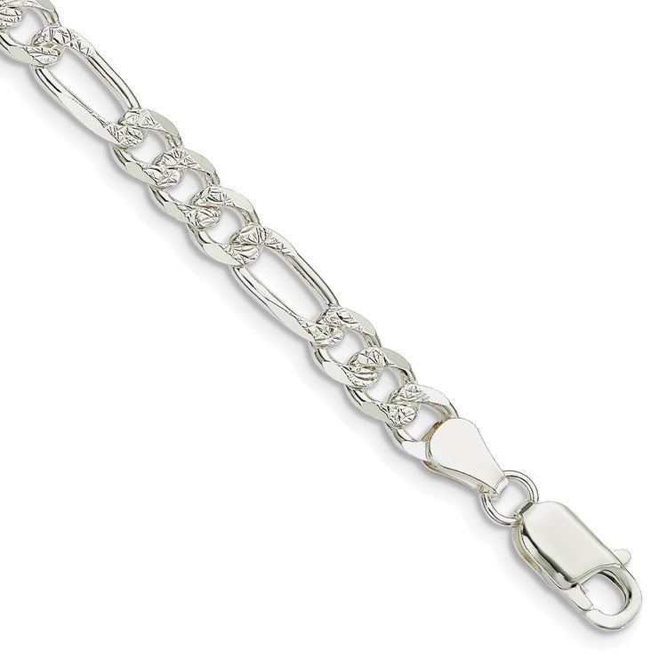 Sterling Silver 5.5mm Pav Flat Figaro Chain