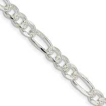 Sterling Silver 5.5mm Pav Flat Figaro Chain