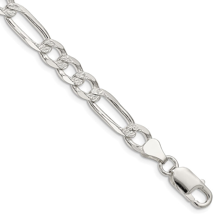 Sterling Silver 7.0mm Pav Flat Figaro Chain