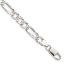 Sterling Silver 7.0mm Pav Flat Figaro Chain