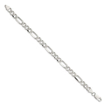 Sterling Silver 7.25mm Pav Flat Figaro Chain
