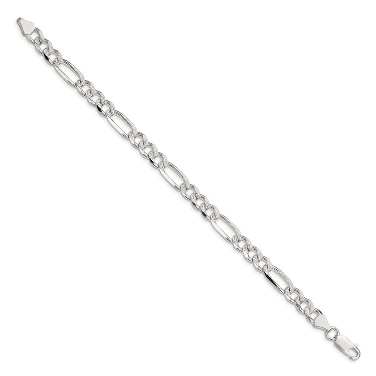 Sterling Silver 7.25mm Pav Flat Figaro Chain