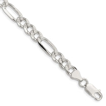 Sterling Silver 7.25mm Pav Flat Figaro Chain