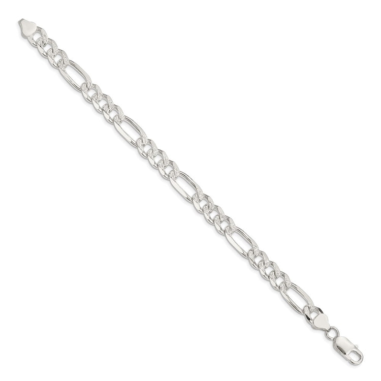 Sterling Silver 8mm Pav Flat Figaro Chain