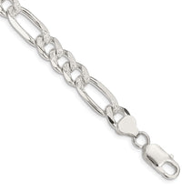 Sterling Silver 8mm Pav Flat Figaro Chain