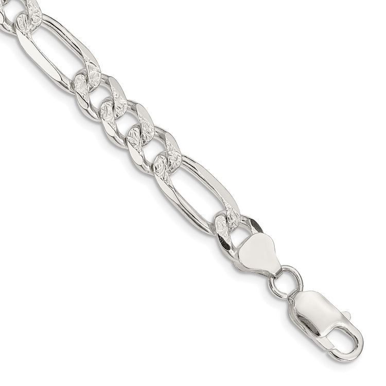 Sterling Silver 8mm Pav Flat Figaro Chain