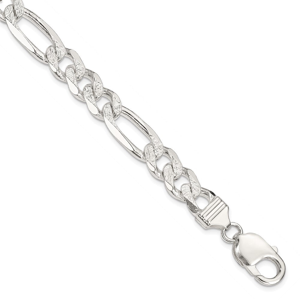 Sterling Silver 9.5mm Pav Flat Figaro Chain
