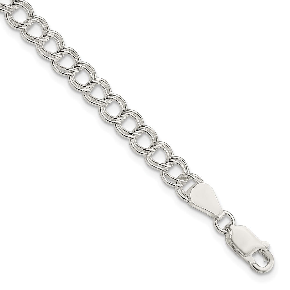 Italian Crafted Solid Sterling Silver 5.25mm Double Link Charm Bracelet - Hypoallergenic Sterling Silver Bracelets for Women - Size 8.5 Inch - Stackab