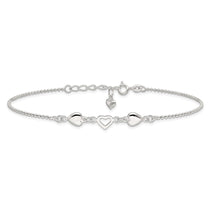Sterling Silver Heart 9 inch Plus 1 inch Extender - Total 10 inch Anklet