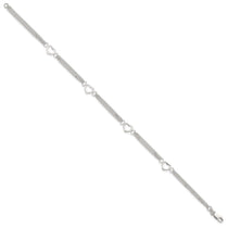 Sterling Silver 10inch Polished Heart Anklet