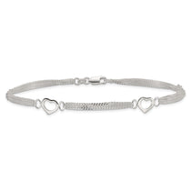 Sterling Silver 10inch Polished Heart Anklet