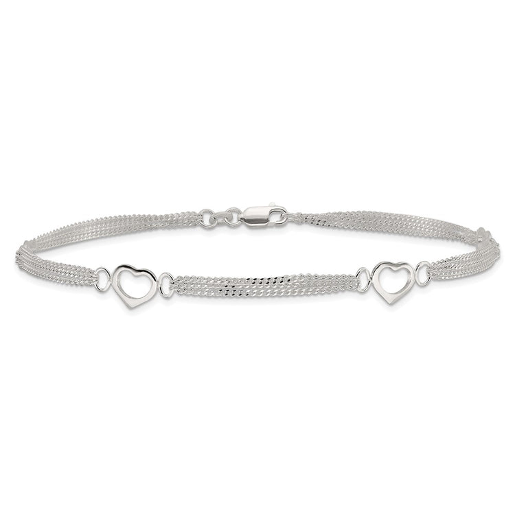 Sterling Silver 10inch Polished Heart Anklet