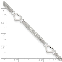 Sterling Silver 10inch Polished Heart Anklet