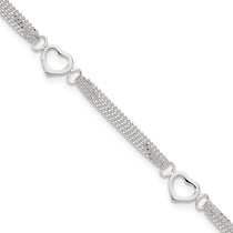 Sterling Silver 10inch Polished Heart Anklet