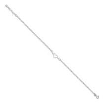 Sterling Silver Three Hearts  9 inch Plus 1 inch Extender - Total 10 inch Anklet