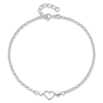 Sterling Silver Three Hearts  9 inch Plus 1 inch Extender - Total 10 inch Anklet