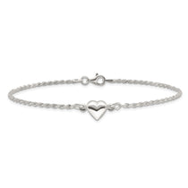 Sterling Silver Puffed Heart Anklet