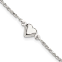 Sterling Silver Puffed Heart Anklet