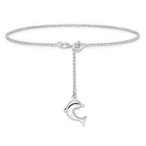 Sterling Silver Dolphin Dangle 9 inch Plus 1 inch Extender - Total 10 inch Anklet